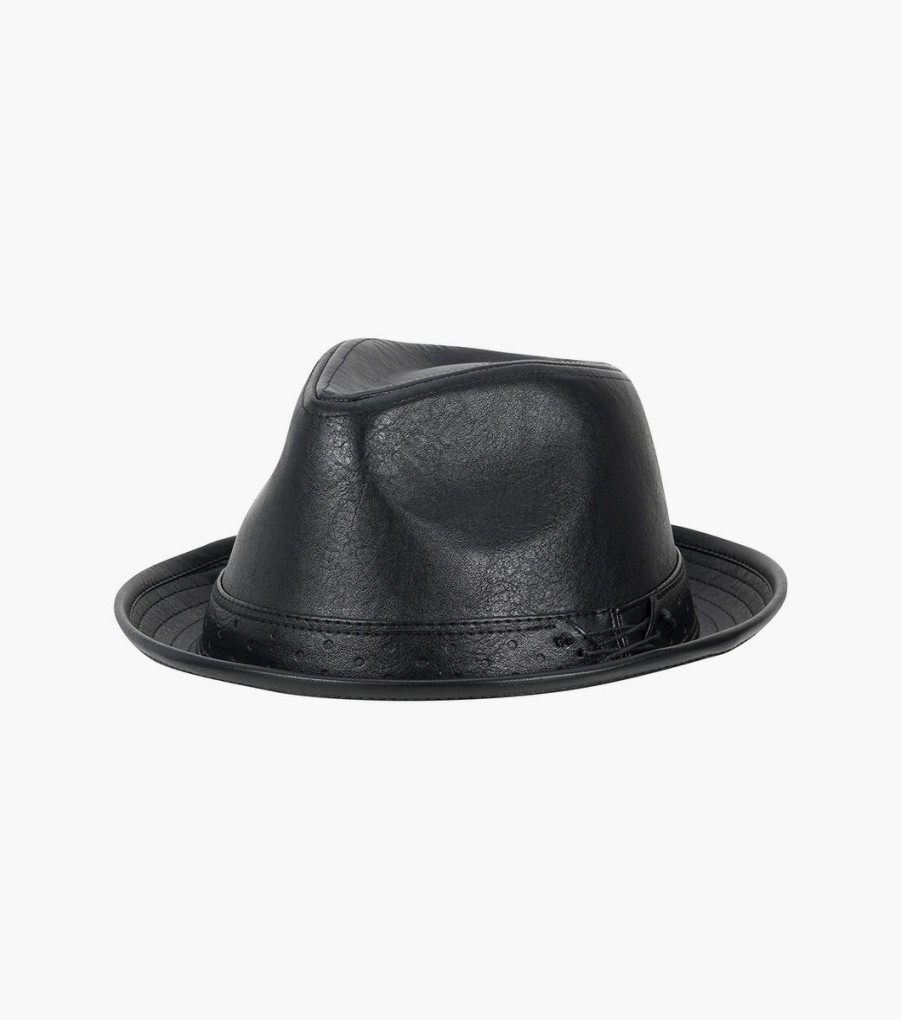 Hats | Stacy Adams Halden Fedora Vegan Leather Pinch Front Hat